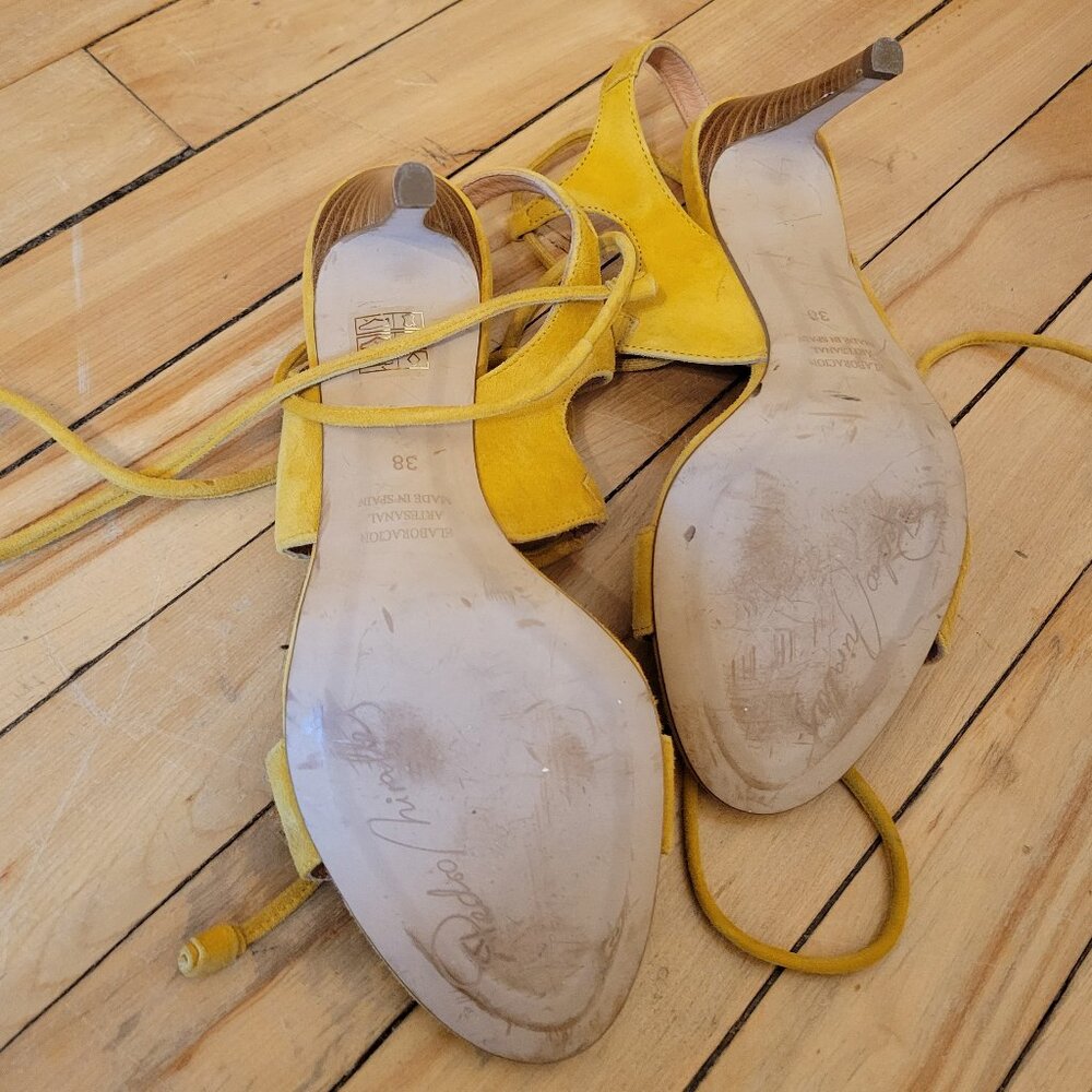 Pedro Miralles Yellow Suede Lace-Up Sandals Size 38 EU Made in Spain - Picture 10 of 14